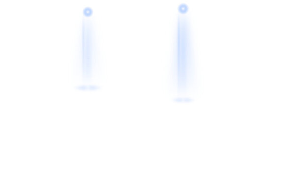 Holographic projections cast vertical blue light rays downward against an isolated transparent background creating a simple futuristic digital interface graphic element.