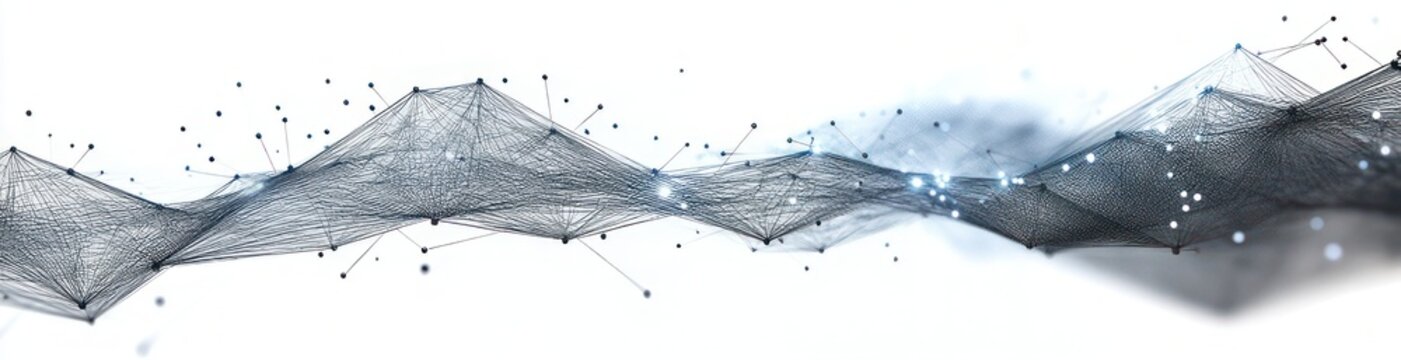 Ethereal wave of interconnected nodes and wireframe mesh with glowing points conveying calm futuristic connectivity and flowing digital motion
