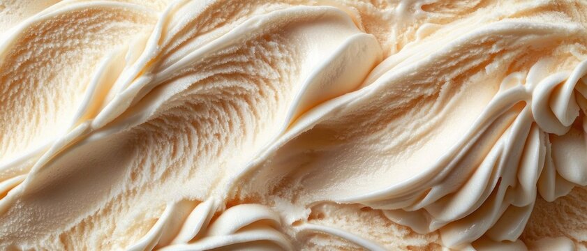 close-up swirls of creamy vanilla ice cream with soft peaks and velvety texture, indulgent and comforting