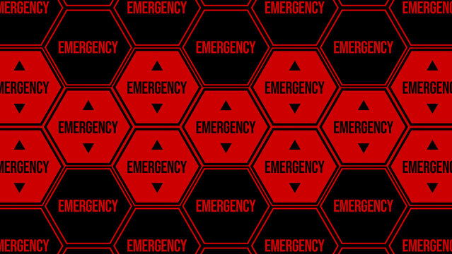ハニカム構造の赤い六角形にEMERGENCYの文字で警告する背景