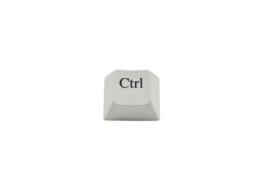 Single white computer keyboard key with the text ctrl printed on isolated on a transparent background