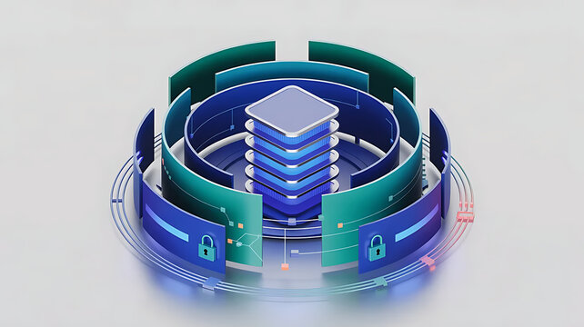 Tiered network security layers around central core.