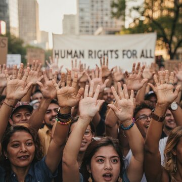 Diverse crowd protesting for human rights
