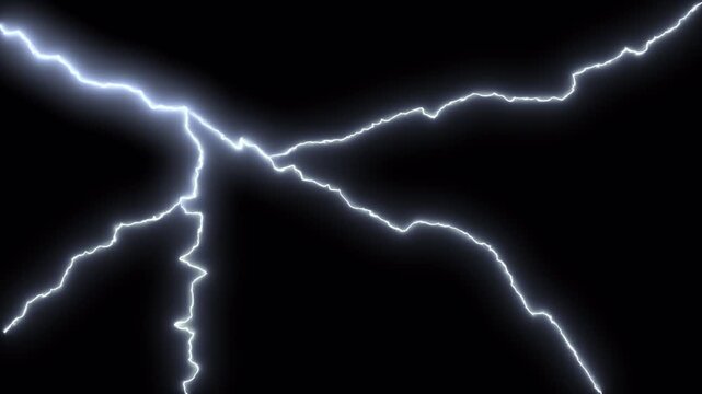Vfx lightning electric bolt lines flash in bright jagged patterns across black. Perfect for dynamic backgrounds and scifi designs. 4K - Alpha Channel