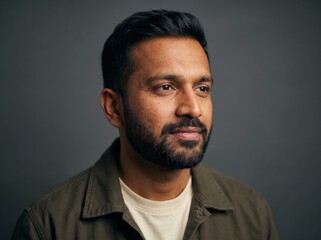 Fototapeta premium Middle aged man with groomed beard looking away in a professional studio portrait