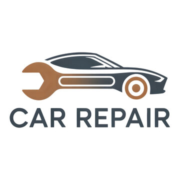 Car repair logo with wrench and vehicle silhouette isolated on transparent background