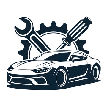 Car repair service logo with wrench and screwdriver isolated on transparent background