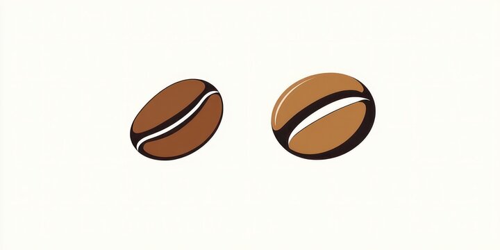 two stylized glossy coffee beans, one dark and one light brown, with white highlights and black outlines on a pale cream background, playful minimalist illustration