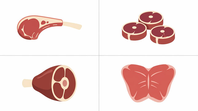 Fresh red protein cuts including juicy ribeye steak lamb chops and raw beef shank pieces arranged for culinary meal preparation showing different animal muscle tissue ready for the hot grill pan
