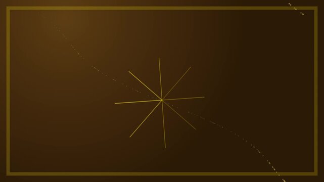 Abstract motion background featuring thin golden radial lines, a subtle dotted trajectory path, and a minimalist border frame on a dark brown backdrop. Ideal for elegant tech or navigation concepts.