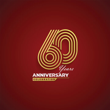 60th anniversary logo design golden multi line number