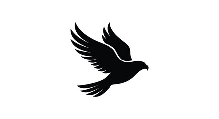 Fototapeta premium A black silhouette of a soaring eagle with outstretched wings against a white background