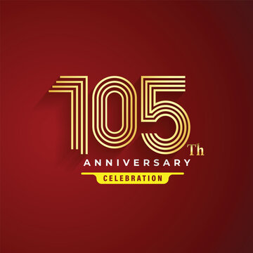 105th anniversary logo design with golden multi line numbers on dark red background