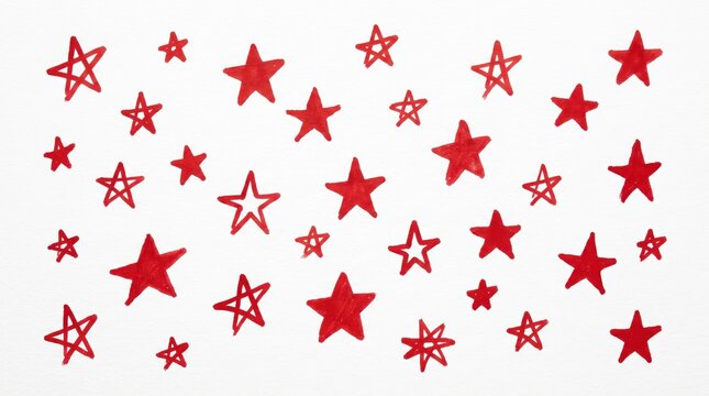 Seamless pattern of hand drawn red stars on white textured paper, festive decoration element, sketch style illustration for holiday greeting cards, scrapbooking design