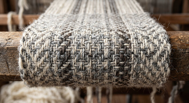 Close-Up of Hand-Loomed Wool Texture in Natural Undyed Tones