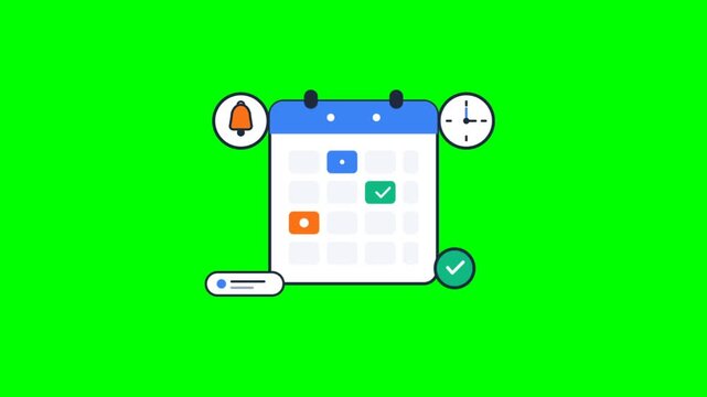 Animated Calendar Planning Scene With Tasks And Reminders On Green Background.