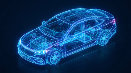 Naklejka premium Abstract digital wireframe of a modern electric car representing automotive technology and future transportation design concepts