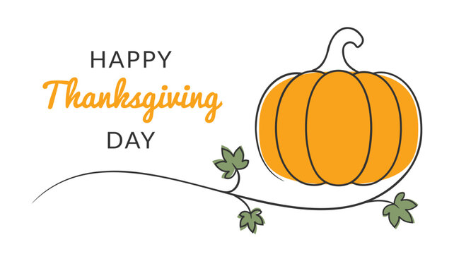 Happy Thanksgiving day greeting card with pumpkin line drawing