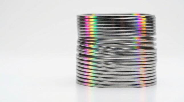 Stack of CDs with Rainbow Refraction Effect.