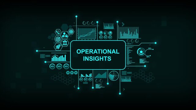 Operational insights digital dashboard interface with animated data analytics and business metrics hud
