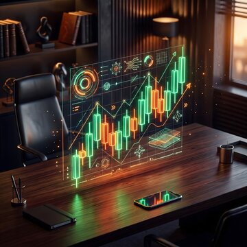 3D isometric financial candlestick chart graph