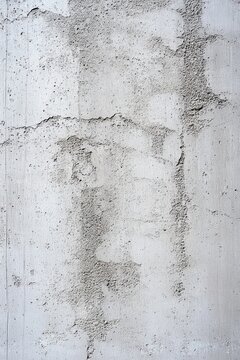 Close-up of weathered concrete wall with rough plaster patches, streaks and subtle cracks, muted neutral tones conveying an aged, austere minimalist mood