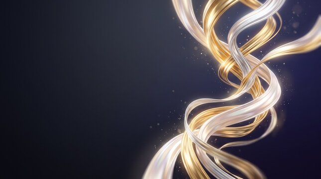 Abstract gold and silver ribbons flowing in elegant motion.