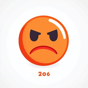 orange angry emoji with furrowed brows, downturned mouth and glossy highlight, number 206 beneath