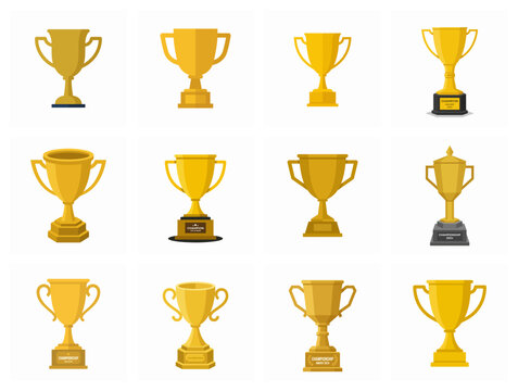 Set Of Gold Trophy Cup Icons For Champion Award Winners