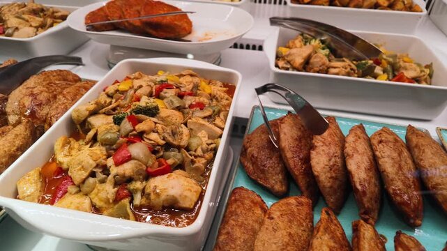 Delicious food display at a restaurant buffet