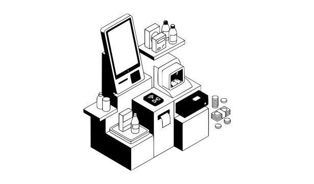 Automated Retail Self Checkout Station POS Scanner Payment Isometric Vector