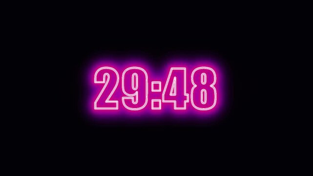 Neon pink 30 minute timer counting down on black background
