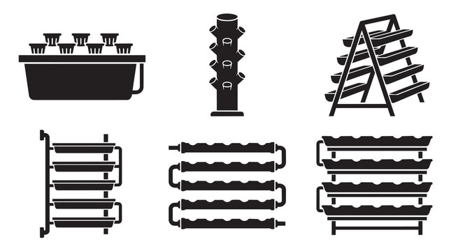 Set of hydroponic system icons, flat style vector illustration isolated on white background