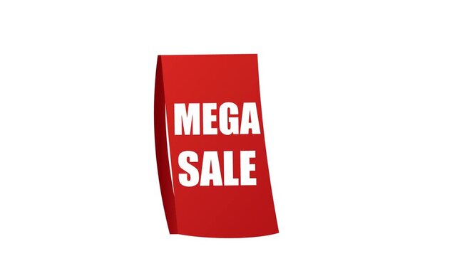 Mega sale promotional animation with red discount banner on clean background
