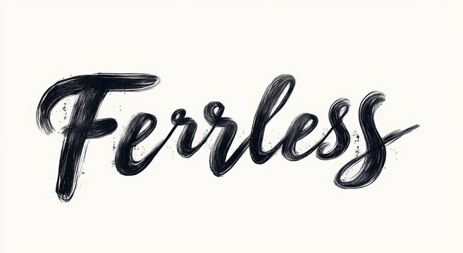 black hand-painted brush lettering spelling fearless on a white background conveying bold confident energetic emotion