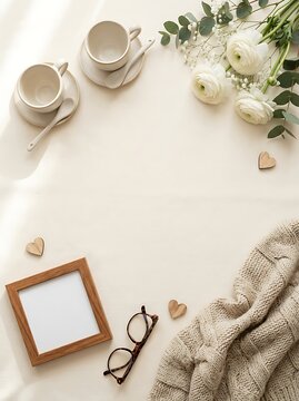 Cozy Morning Setup for Grandparents Day with Coffee and Flowers