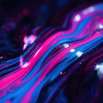 Vibrant Swirls of Pink and Blue Liquid Paint Abstract.