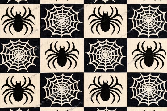 Halloween spider and web checkered pattern textile