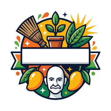 Modern flat vector Gandhi Jayanti collection with plant and portrait elements