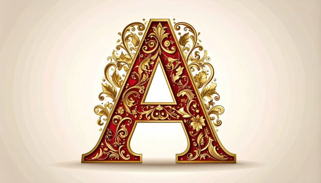 Ornate golden letter A with floral patterns