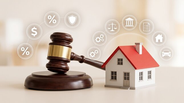 Real Estate Auction Concept with Judge Gavel and House Model