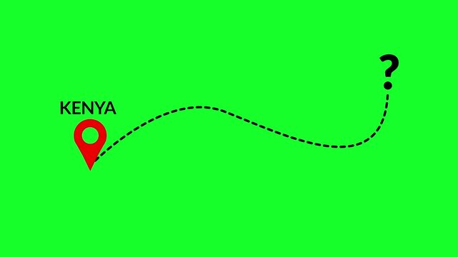 ''Kenya'' country to another country location pin animation in 4k animation with alpha channel on transparent background travel one country to another country animation
