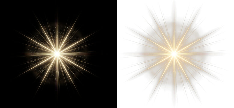 Bright glowing light burst with sparkles isolated on transparent background