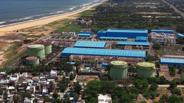 Desalination plant and industrial buildings along the coast