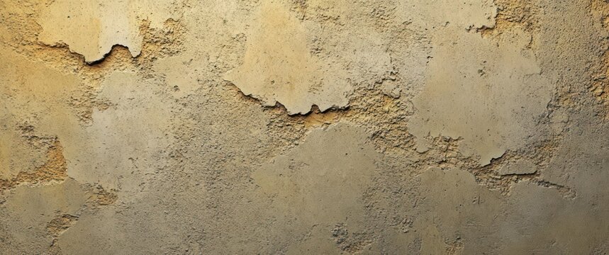 weathered beige plaster wall with peeling paint, rough cracked texture and a sense of age and neglect
