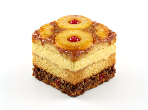 Square pineapple fruit cake with cream layers