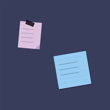 Pink and blue sticky notes floating on dark background