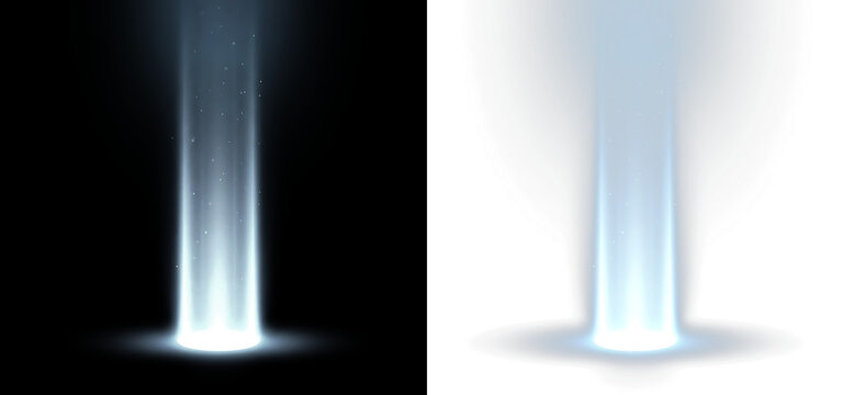 Abstract blue light beam portal with glowing particles isolated on transparent background