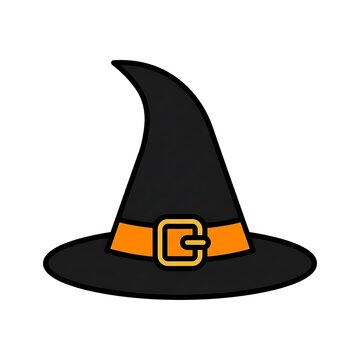 Black witch hat with orange buckle vector illustration for Halloween holiday design