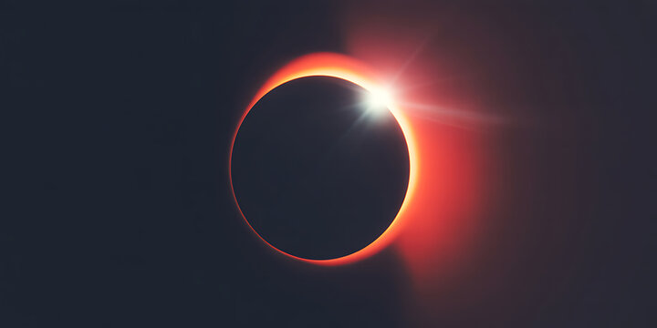 Total solar eclipse with glowing sun corona and. dark moon silhouette against deep black sky space